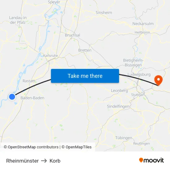 Rheinmünster to Korb map