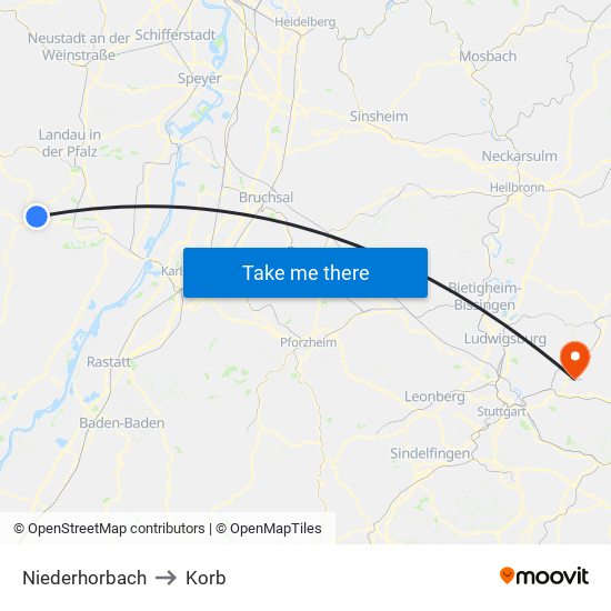 Niederhorbach to Korb map