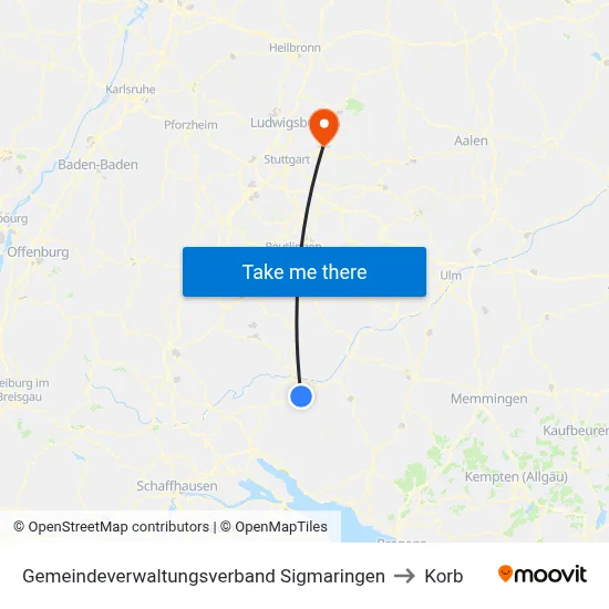 Gemeindeverwaltungsverband Sigmaringen to Korb map