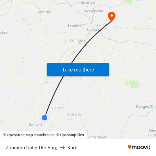 Zimmern Unter Der Burg to Korb map