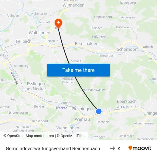 Gemeindeverwaltungsverband Reichenbach An Der Fils to Korb map