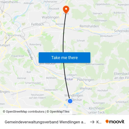 Gemeindeverwaltungsverband Wendlingen am Neckar to Korb map