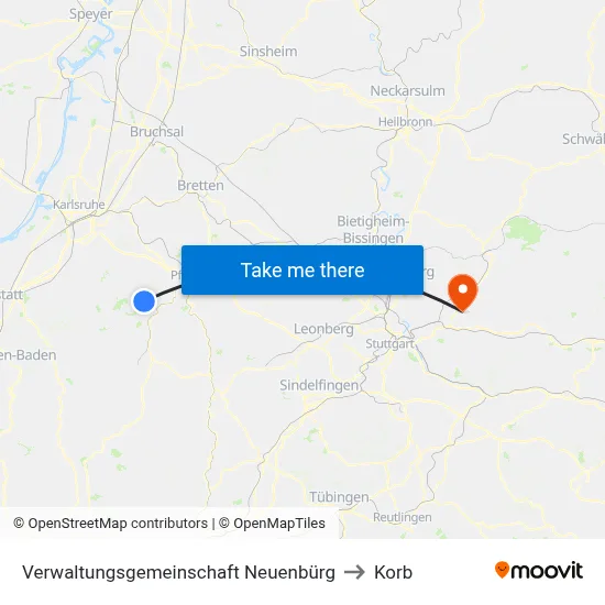 Verwaltungsgemeinschaft Neuenbürg to Korb map