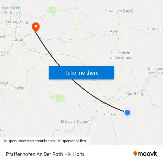 Pfaffenhofen An Der Roth to Korb map