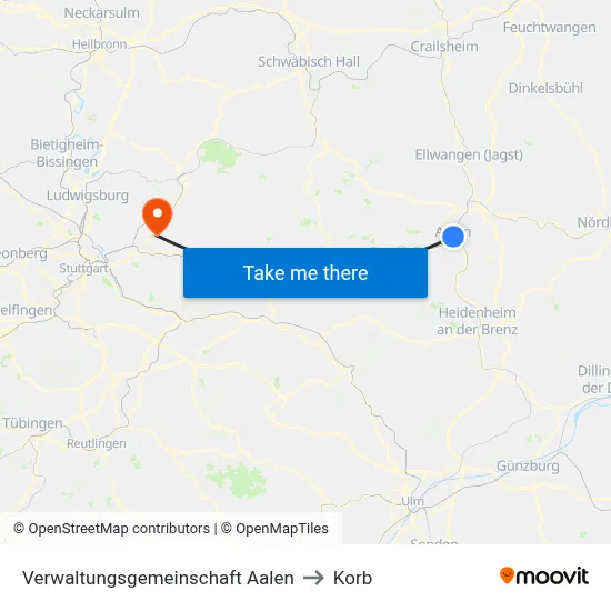 Verwaltungsgemeinschaft Aalen to Korb map