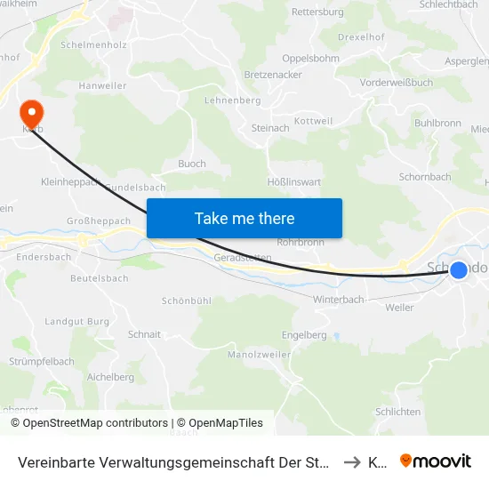 Vereinbarte Verwaltungsgemeinschaft Der Stadt Schorndorf to Korb map