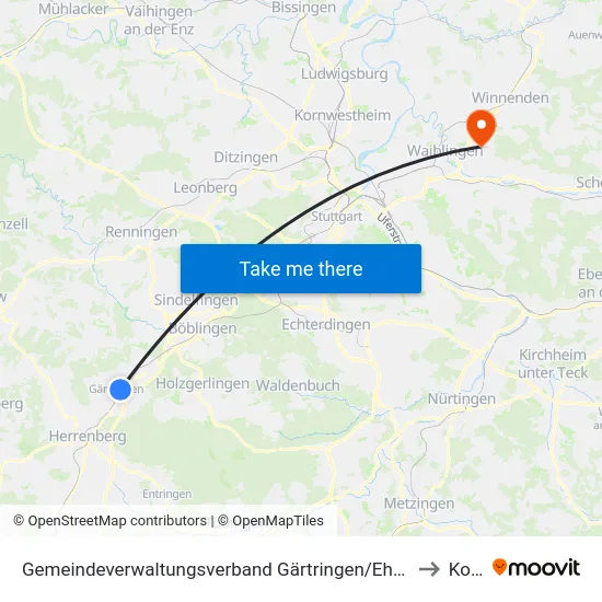 Gemeindeverwaltungsverband Gärtringen/Ehningen to Korb map