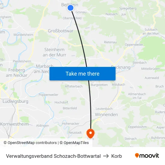 Verwaltungsverband Schozach-Bottwartal to Korb map