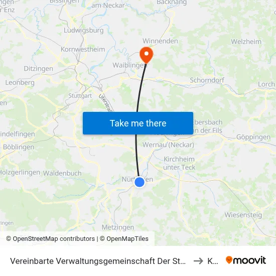 Vereinbarte Verwaltungsgemeinschaft Der Stadt Nürtingen to Korb map