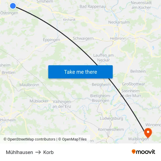 Mühlhausen to Korb map