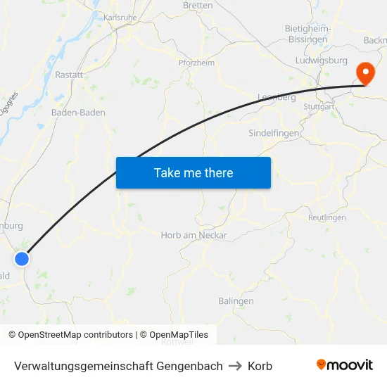 Verwaltungsgemeinschaft Gengenbach to Korb map