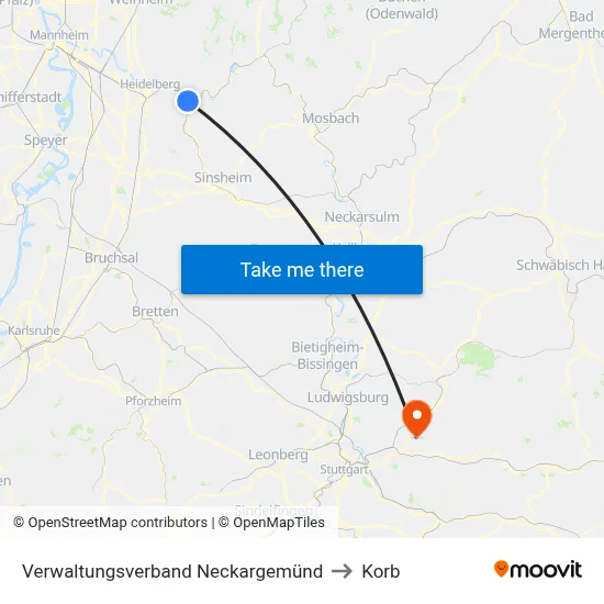 Verwaltungsverband Neckargemünd to Korb map