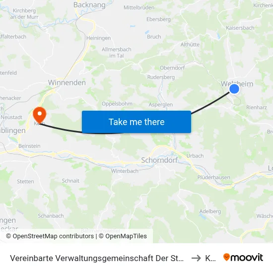 Vereinbarte Verwaltungsgemeinschaft Der Stadt Welzheim to Korb map