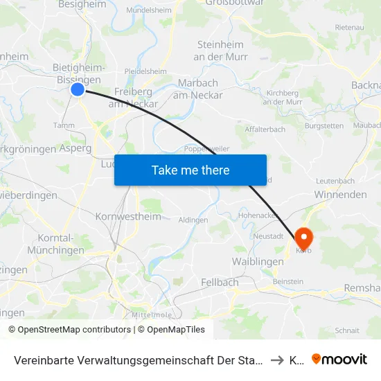 Vereinbarte Verwaltungsgemeinschaft Der Stadt Bietigheim-Bissingen to Korb map