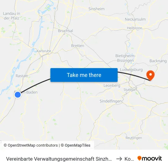 Vereinbarte Verwaltungsgemeinschaft Sinzheim to Korb map