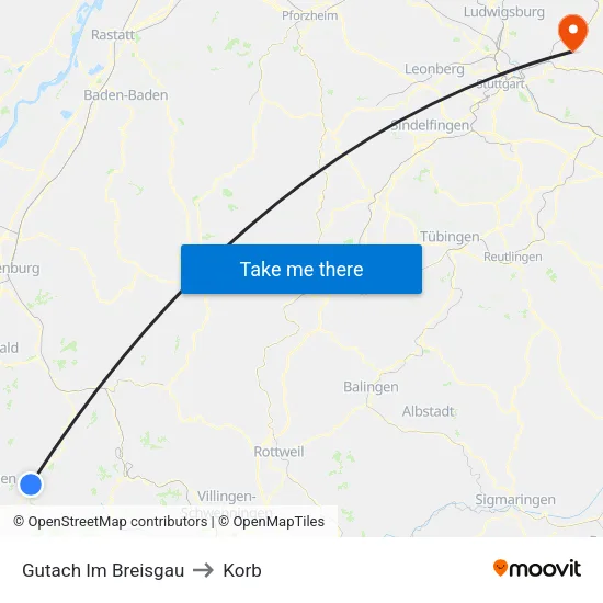 Gutach Im Breisgau to Korb map