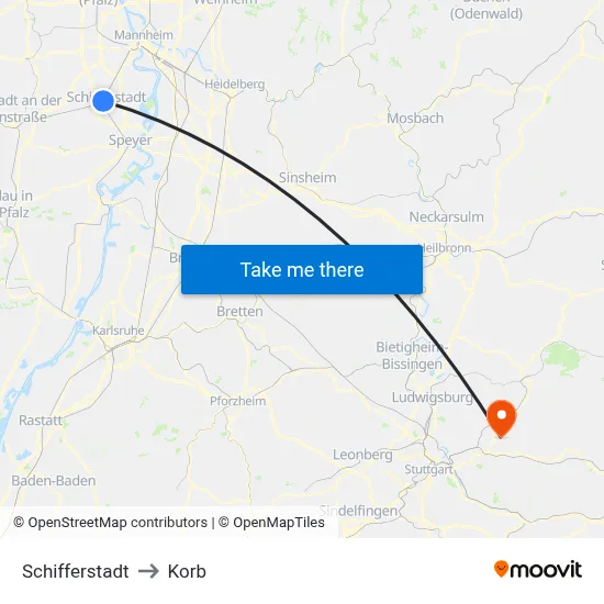 Schifferstadt to Korb map