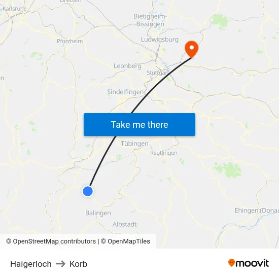 Haigerloch to Korb map