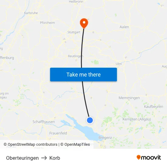 Oberteuringen to Korb map
