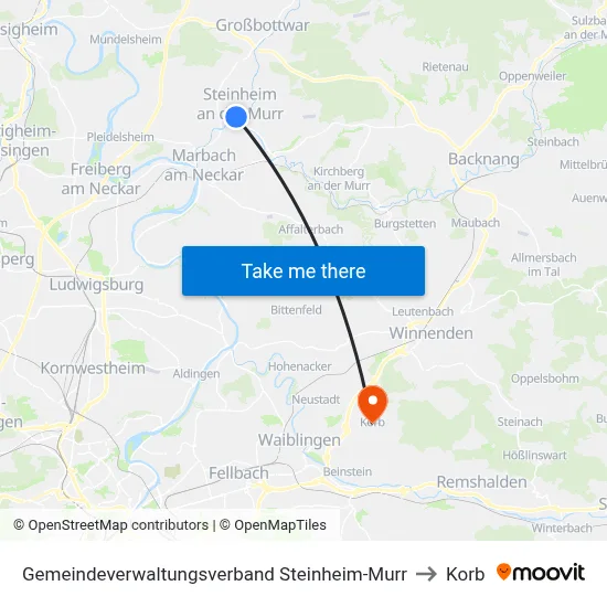 Gemeindeverwaltungsverband Steinheim-Murr to Korb map