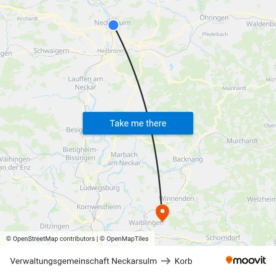Verwaltungsgemeinschaft Neckarsulm to Korb map