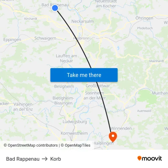 Bad Rappenau to Korb map