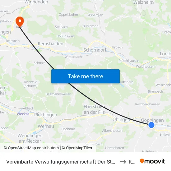Vereinbarte Verwaltungsgemeinschaft Der Stadt Göppingen to Korb map
