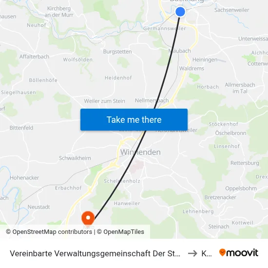 Vereinbarte Verwaltungsgemeinschaft Der Stadt Backnang to Korb map