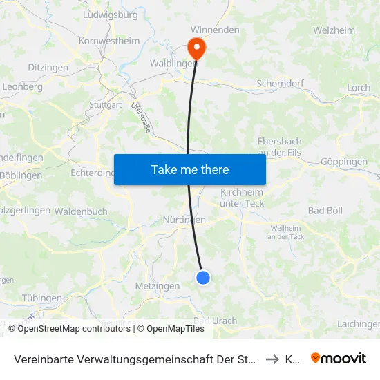 Vereinbarte Verwaltungsgemeinschaft Der Stadt Neuffen to Korb map