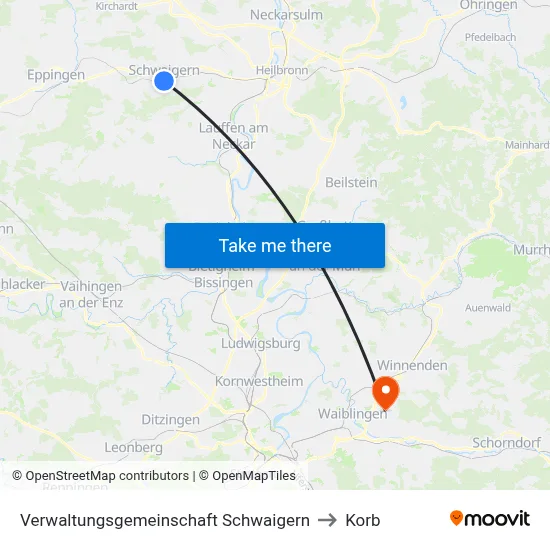 Verwaltungsgemeinschaft Schwaigern to Korb map