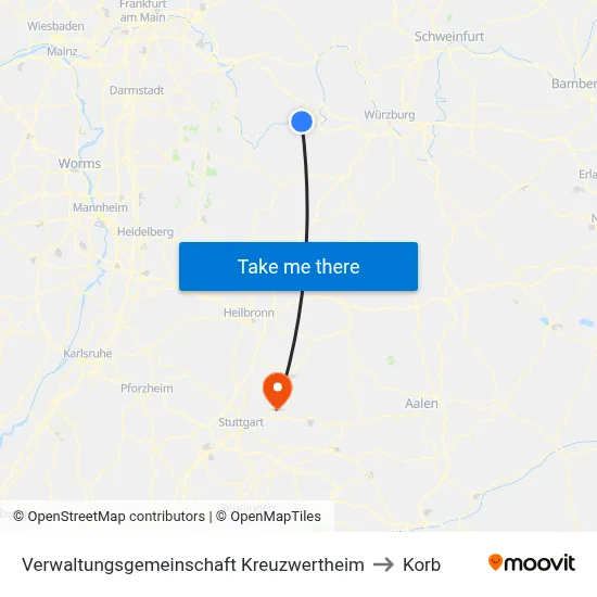 Verwaltungsgemeinschaft Kreuzwertheim to Korb map