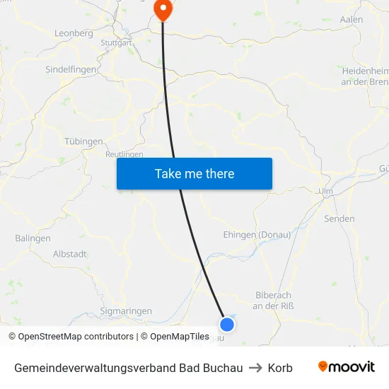 Gemeindeverwaltungsverband Bad Buchau to Korb map