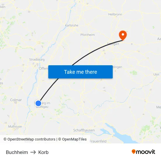 Buchheim to Korb map