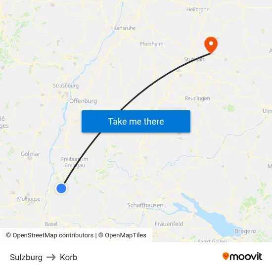 Sulzburg to Korb map
