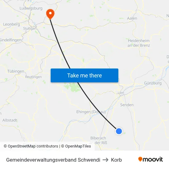 Gemeindeverwaltungsverband Schwendi to Korb map
