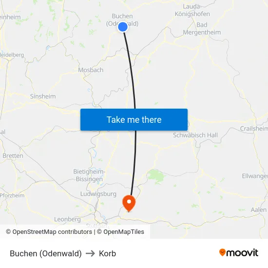 Buchen (Odenwald) to Korb map