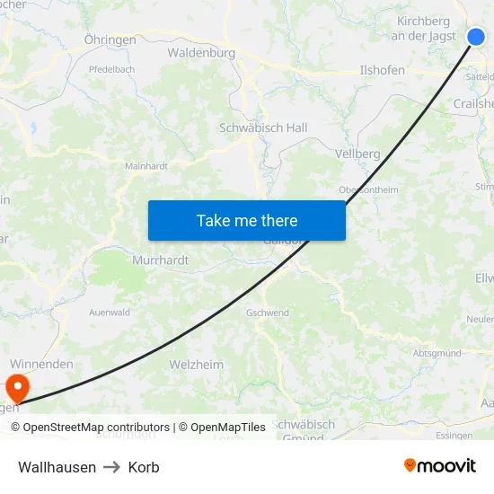 Wallhausen to Korb map