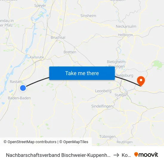 Nachbarschaftsverband Bischweier-Kuppenheim to Korb map