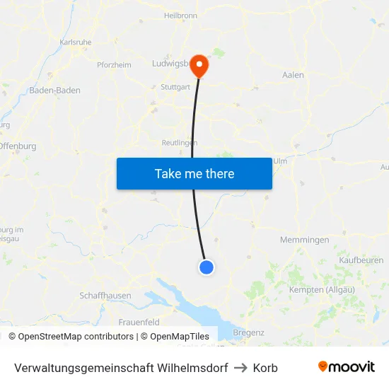 Verwaltungsgemeinschaft Wilhelmsdorf to Korb map