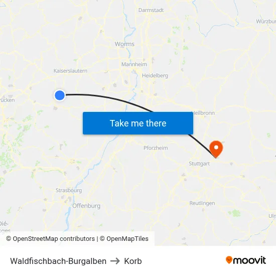 Waldfischbach-Burgalben to Korb map