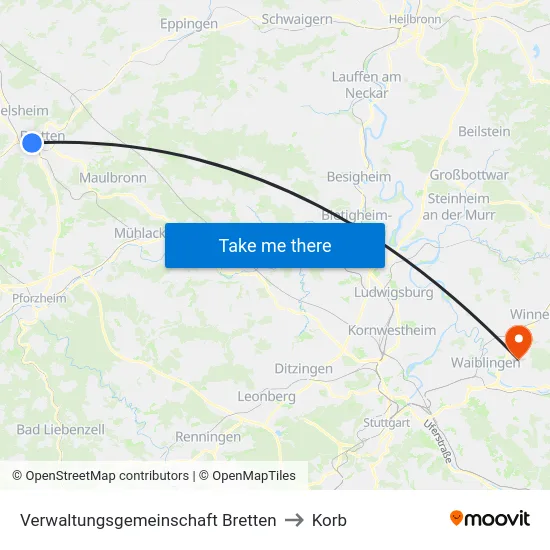 Verwaltungsgemeinschaft Bretten to Korb map
