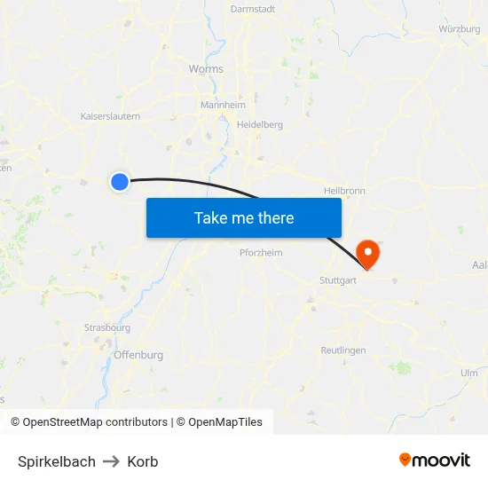 Spirkelbach to Korb map