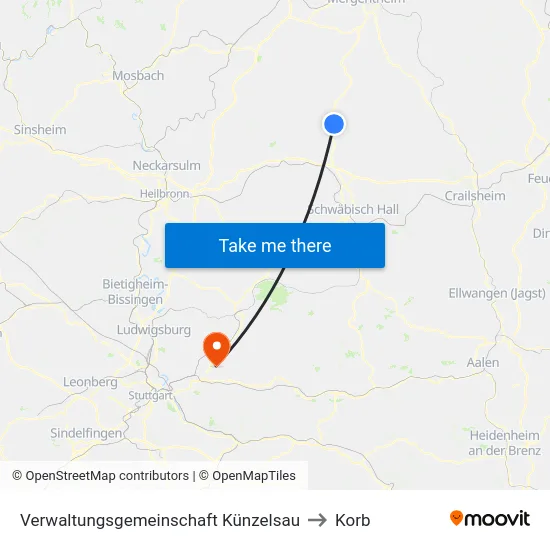 Verwaltungsgemeinschaft Künzelsau to Korb map
