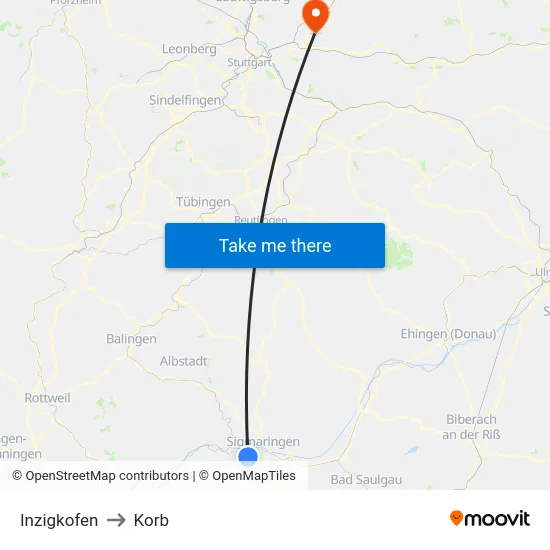 Inzigkofen to Korb map
