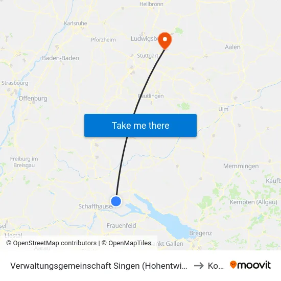 Verwaltungsgemeinschaft Singen (Hohentwiel) to Korb map