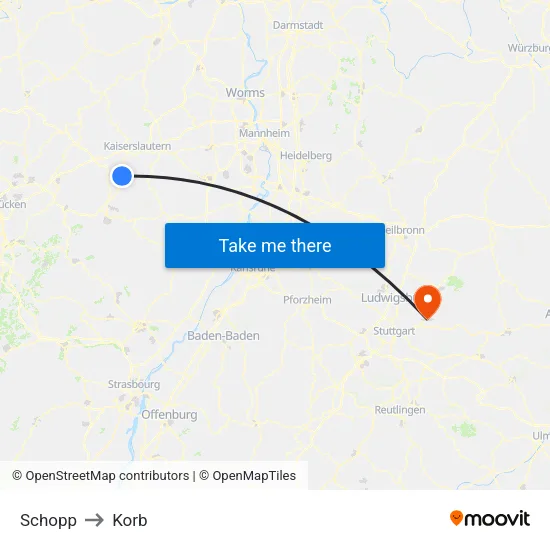 Schopp to Korb map
