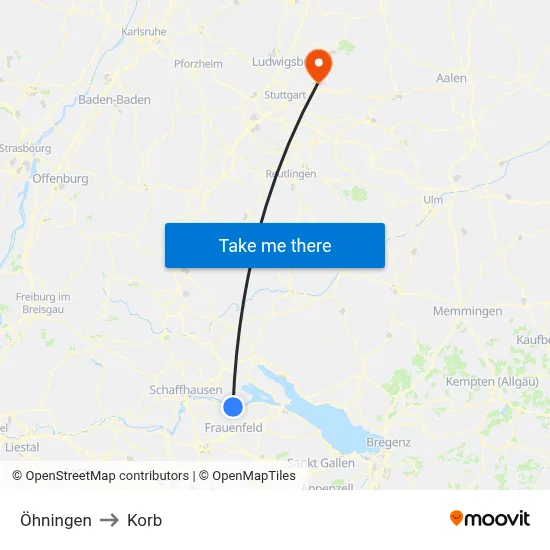 Öhningen to Korb map