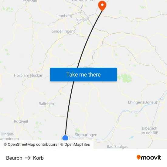 Beuron to Korb map