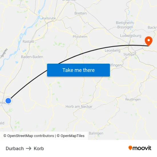 Durbach to Korb map