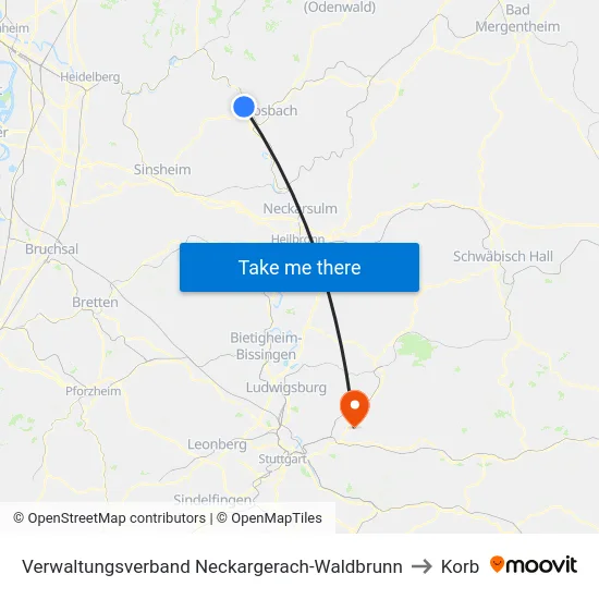 Verwaltungsverband Neckargerach-Waldbrunn to Korb map